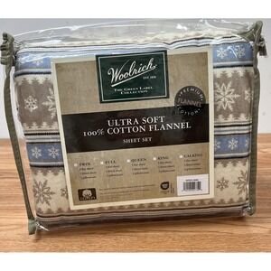Woolrich Flannel Sheet Set TWIN Size Blue Snowflake 100% Cotton NEW